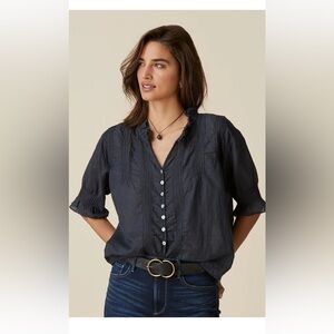 Sundance Sofia Navy Pintuck shirt Bohemian Peasant Blouse medium